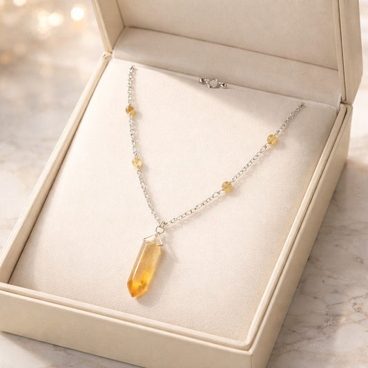 Pendentif Citrine Naturelle Argent 925 - Pierre Solaire d'Abondance