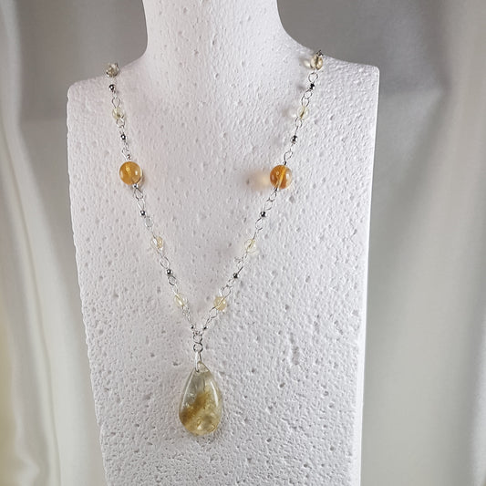 Pendentif citrine dorée goutte en argent 925 - lithothérapie prospérité