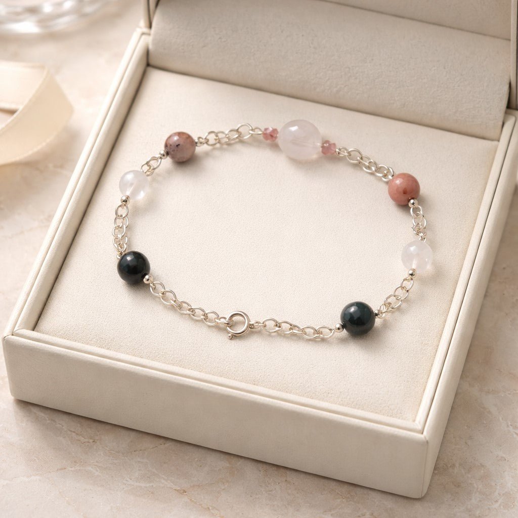 Bracelet Cœur Apaisé - Lithothérapie Pierres Naturelles Argent 925