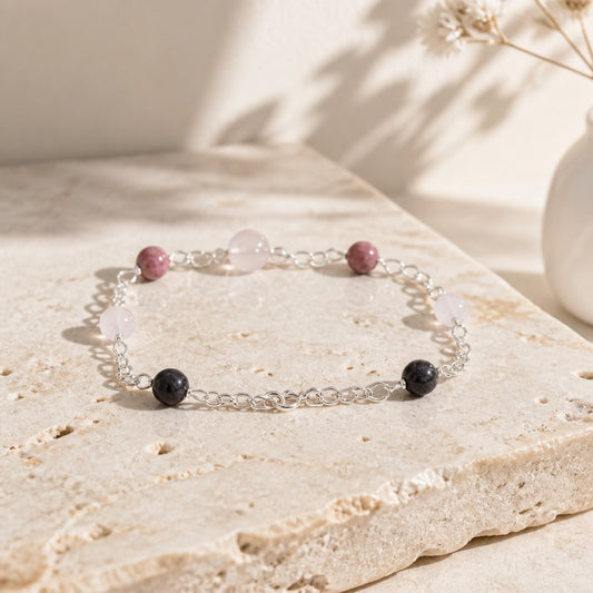 Bracelet Cœur Apaisé - Lithothérapie Pierres Naturelles Argent 925