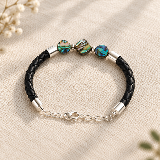 Bracelet Coquille d'ormeau Argent 925 simili cuir