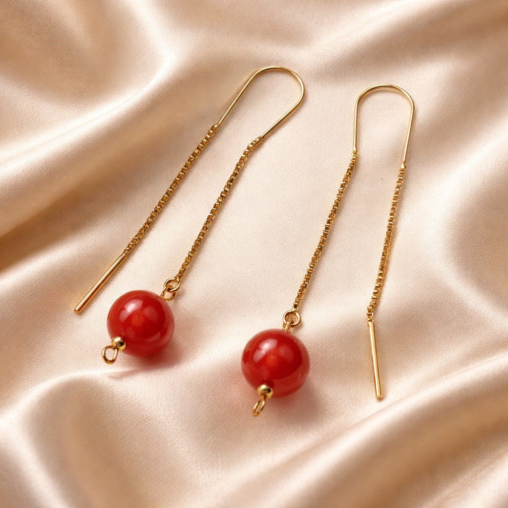 Boucles d'Oreilles Cornaline - Argent 925 Plaqué Or 1 Micron