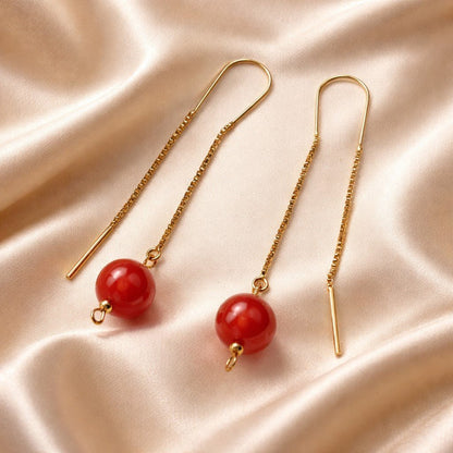 Boucles d'Oreilles Cornaline - Argent 925 Plaqué Or 1 Micron