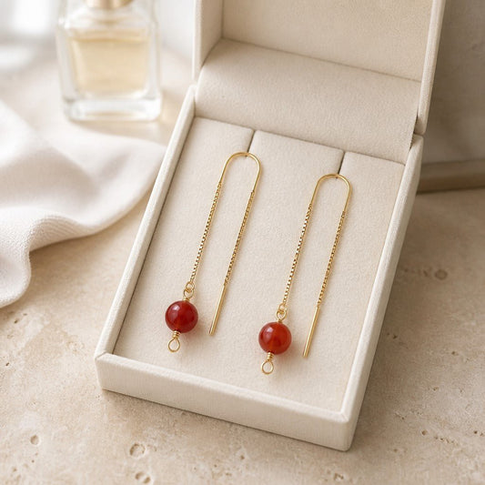Boucles d'Oreilles Cornaline - Argent 925 Plaqué Or 1 Micron