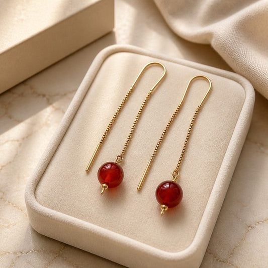 Boucles d'Oreilles Cornaline - Argent 925 Plaqué Or 1 Micron