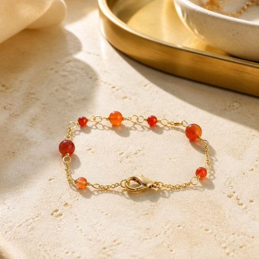 Bracelet Cornaline Argent 925 plaque or 1 micron - Pierre Naturelle