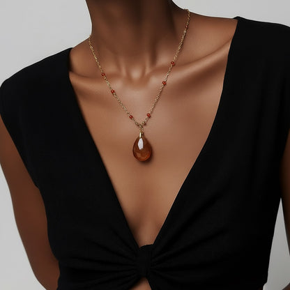 Pendentif Cornaline Acier | Lithothérapie Vitalité | Bijoux Zen