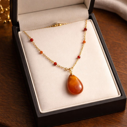 Pendentif Cornaline Acier | Lithothérapie Vitalité | Bijoux Zen