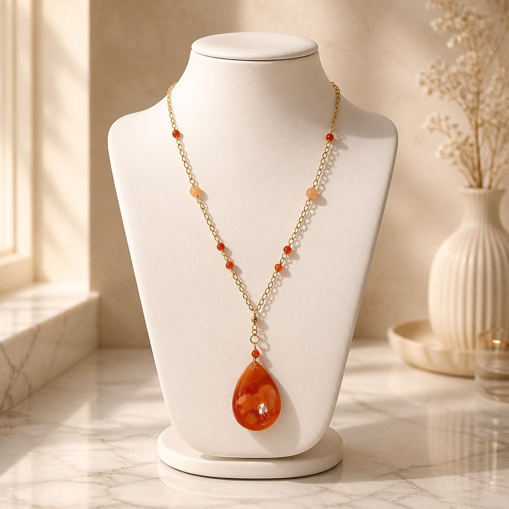 Pendentif Cornaline Acier | Lithothérapie Vitalité | Bijoux Zen
