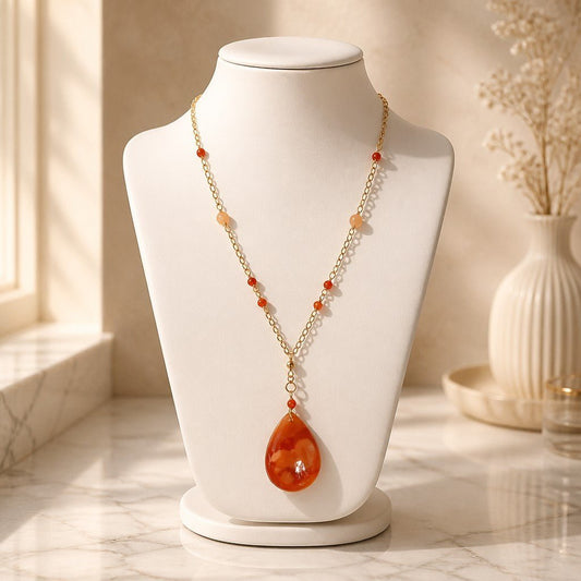 Pendentif Cornaline Acier | Lithothérapie Vitalité | Bijoux Zen