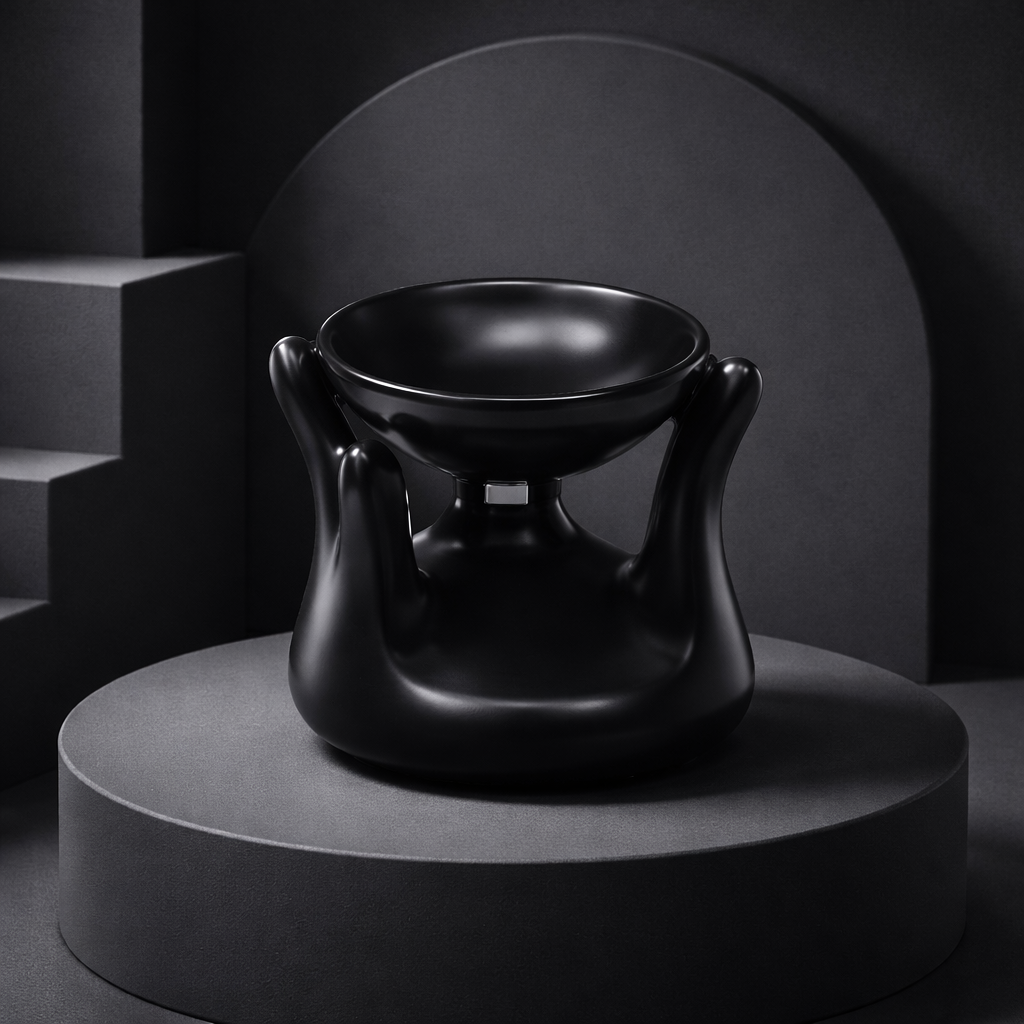 Brûleur à Huile Coup de Main Noir - Élégance Mystique et Méditation