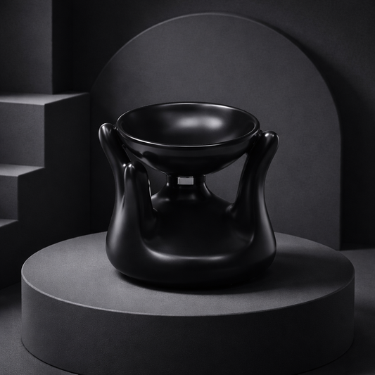 Brûleur à Huile Coup de Main Noir - Élégance Mystique et Méditation