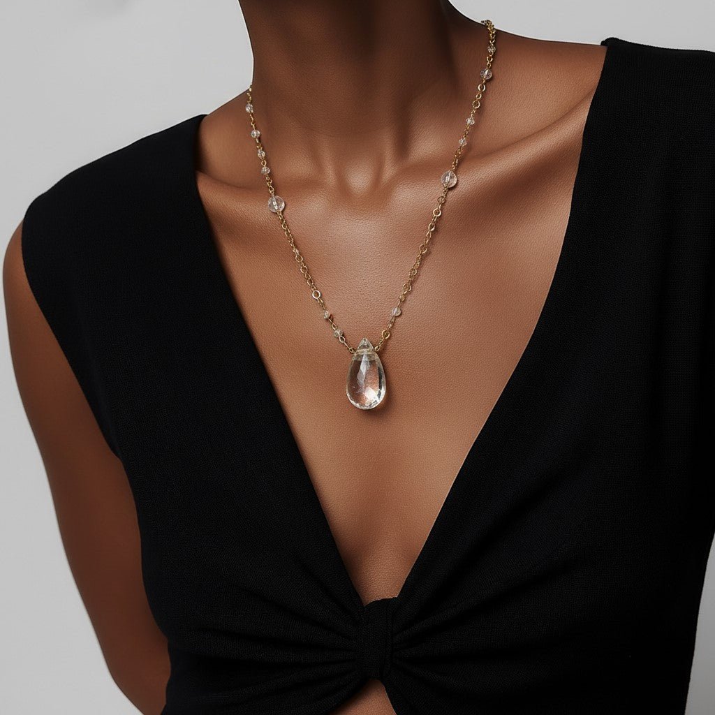 Pendentif Cristal de Roche Acier | Lithothérapie Clarté | Bijoux Zen