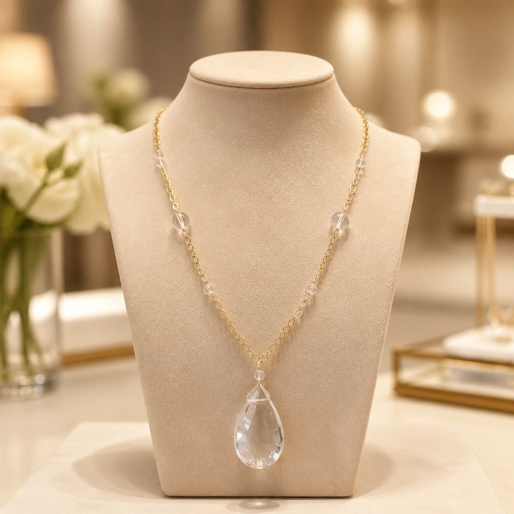 Pendentif Cristal de Roche Acier | Lithothérapie Clarté | Bijoux Zen