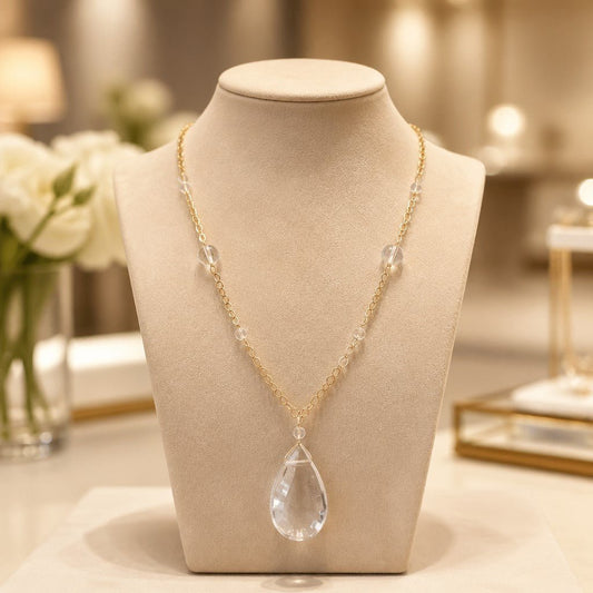 Pendentif Cristal de Roche Acier | Lithothérapie Clarté | Bijoux Zen