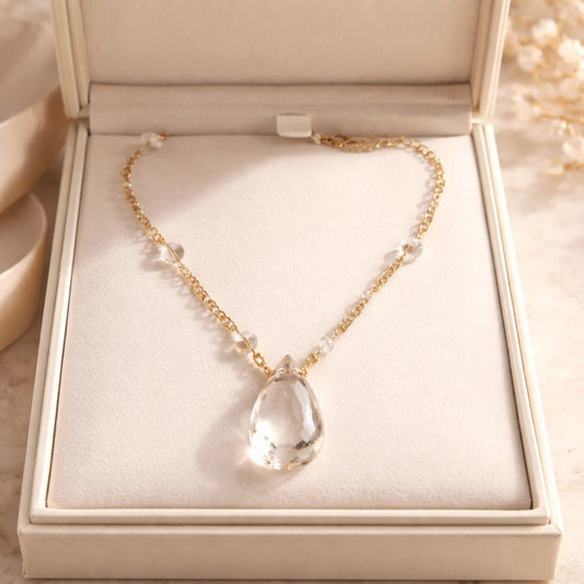 Pendentif Cristal de Roche Acier | Lithothérapie Clarté | Bijoux Zen