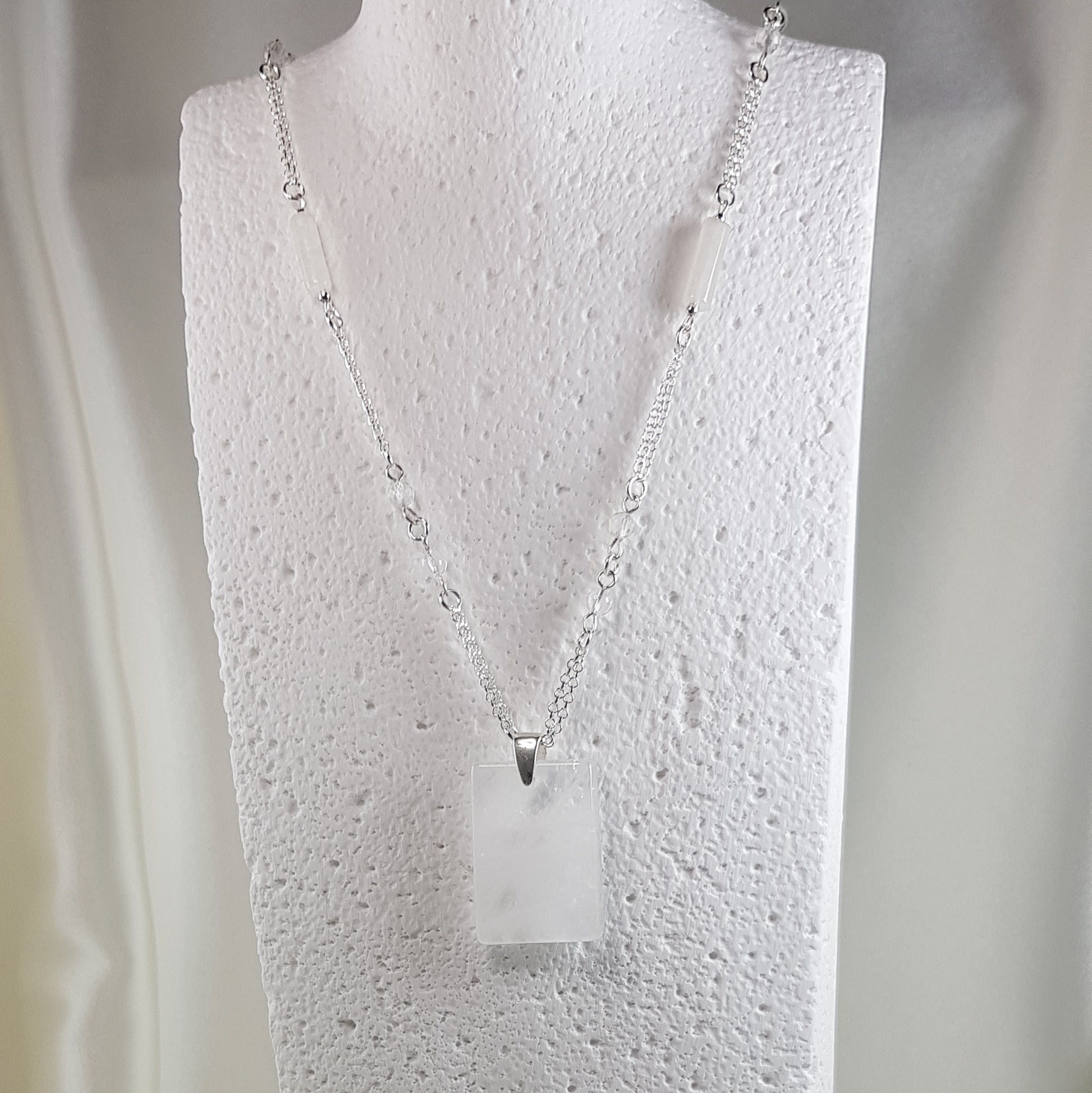 Pendentif cristal de roche en argent 925 - quartz transparent