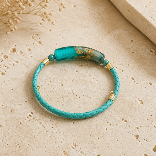 Bracelet Acier Verre Murano + Émeraude - Bijou Vénitien Artisanal
