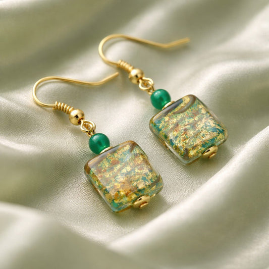 Boucles d'Oreilles Murano Émeraude 9242 - Perles Vénitiennes Légères