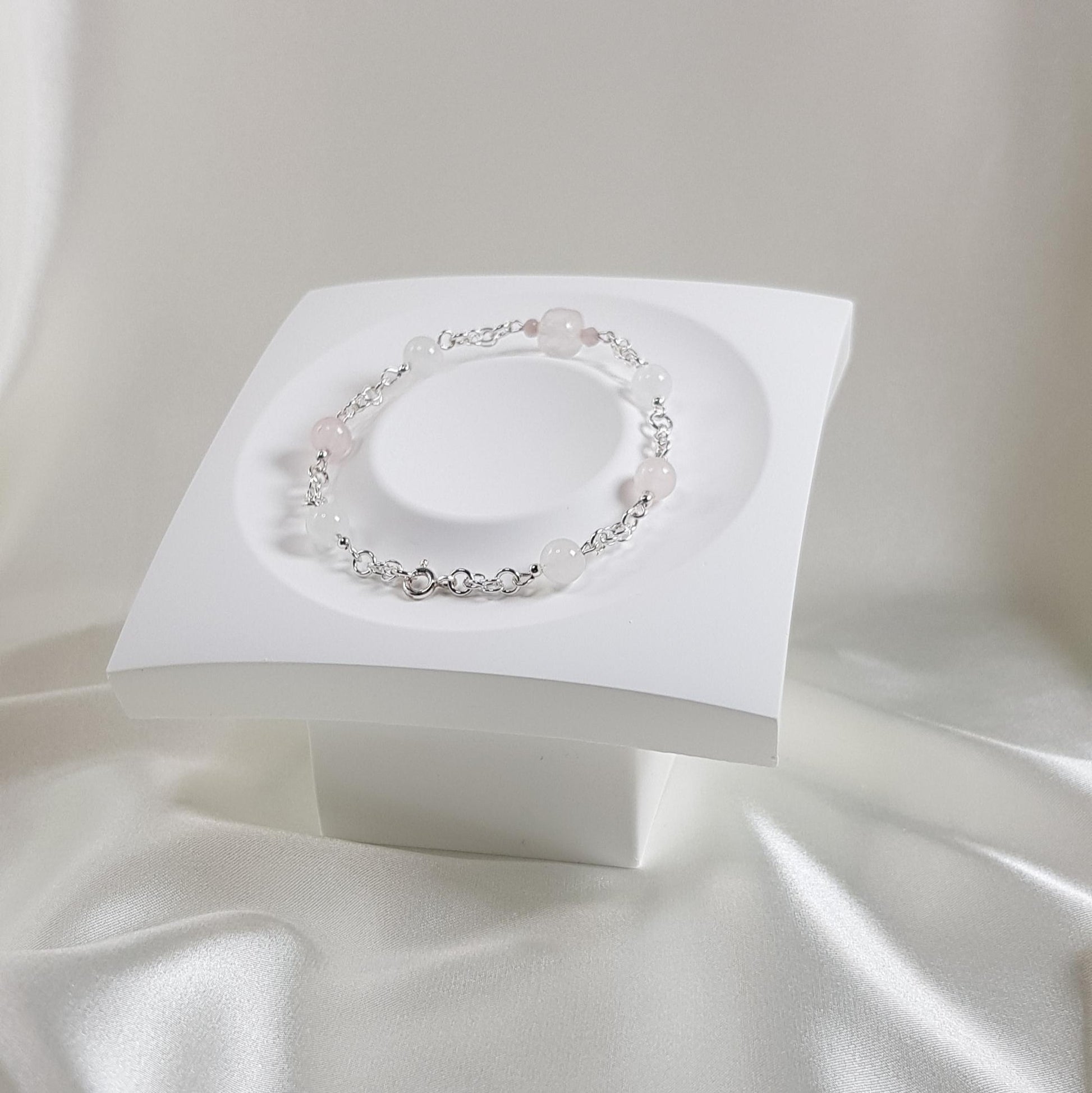 Bracelet épanouissement amoureux en argent 925 - lithothérapie pierres naturelles 