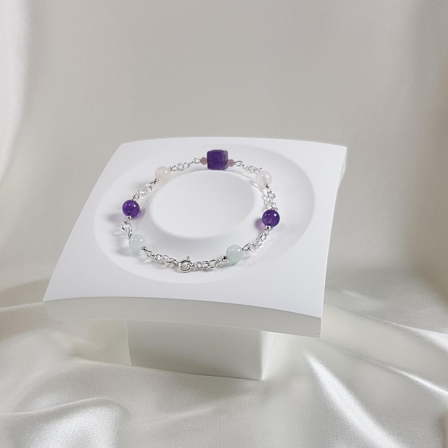 Bracelet épanouissement relationnel en argent 925 - lithothérapie pierres naturelles 