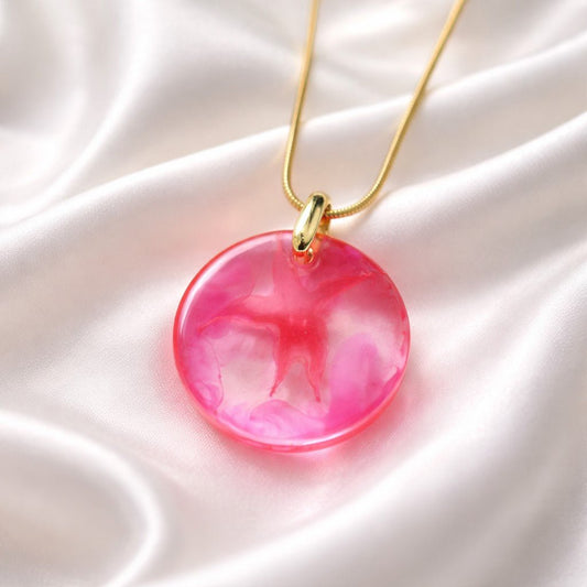 Collier Pendentif Étoile de Mer fushia en Résine - Bijou Fantaisie Marine