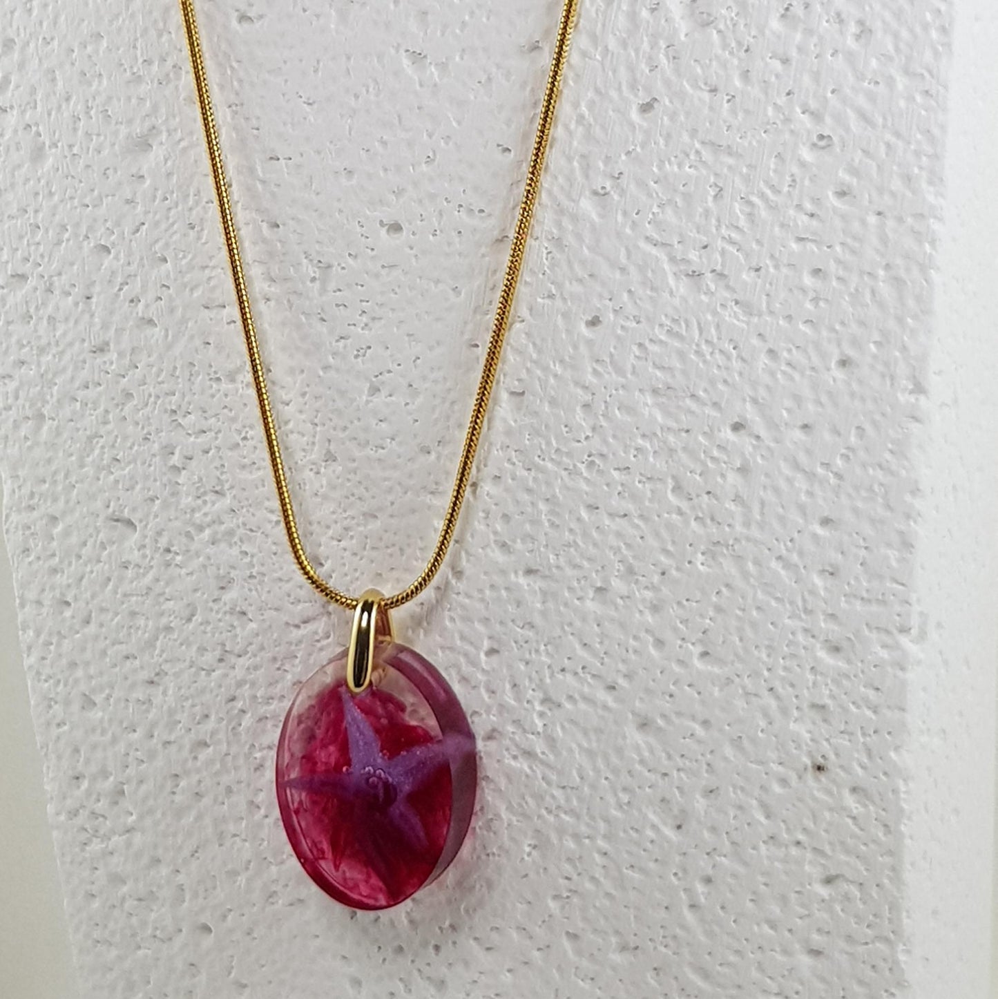 Collier pendentif étoile de mer violet en résine, bijou fantaisie marine artisanal