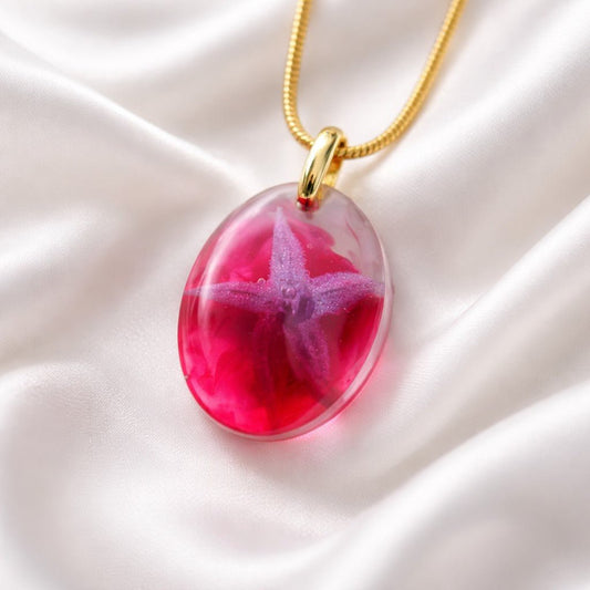 Collier Pendentif Étoile de Mer violet en Résine - Bijou Fantaisie Marine