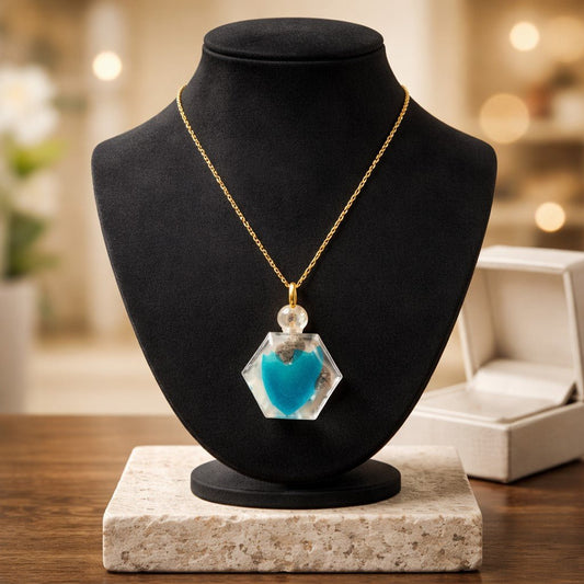 Collier Pendentif Flacon Alvéole Teal - Élégance Structurée