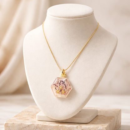 Collier Pendentif Flacon Alvéole Rose Pailletté - Féminité Scintillante