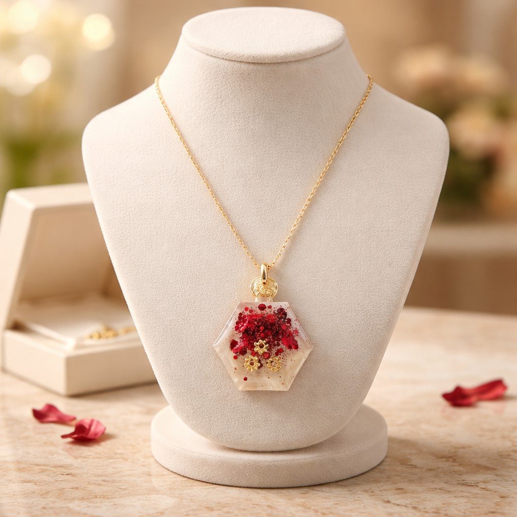 Collier Pendentif Flacon Alvéole Rouge Pailletté - Éclat Festif