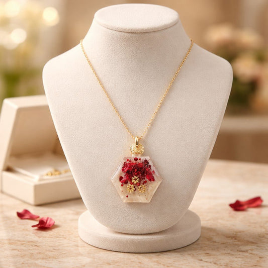 Collier Pendentif Flacon Alvéole Rouge Pailletté - Éclat Festif