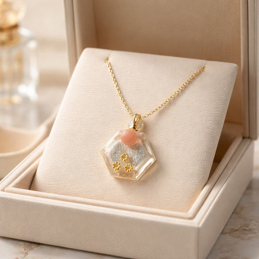 Collier Pendentif Flacon Alvéole Rose - Douceur Texturée