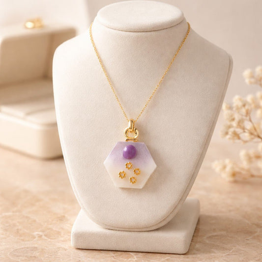 Collier Pendentif Flacon Alvéole Violet - Design Texturé Unique