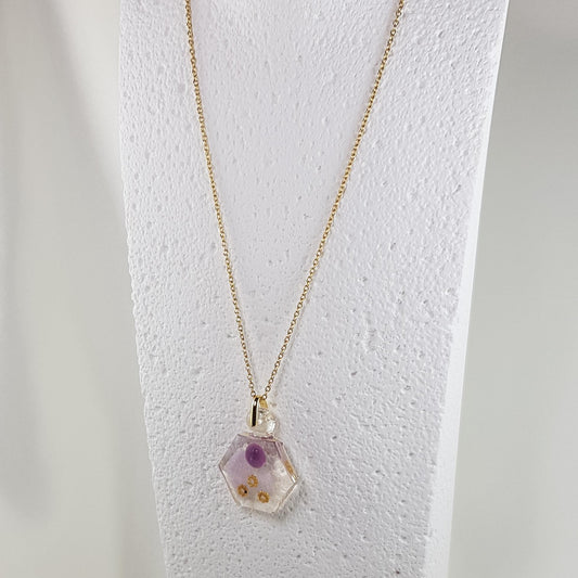 Collier Pendentif Flacon Alvéole Violet - Design Texturé Unique - Les Secrets de Louisettecollier