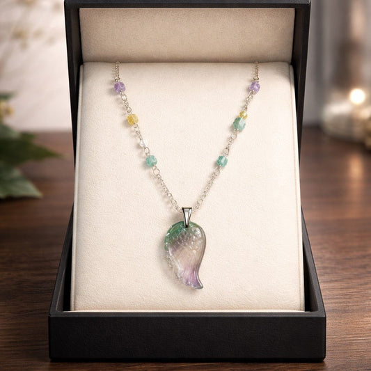 Pendentif Fluorite Arc-en-Ciel Aile d'Ange Argent 925 - Pierre de Clarté