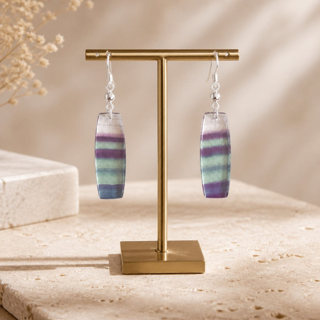 Boucles d'Oreilles fluorine multicouleur - Argent 925 & Pierre Naturelle