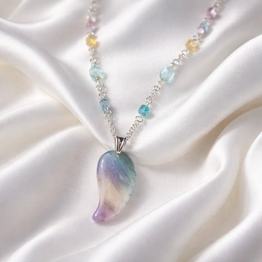 Pendentif Fluorite Arc-en-Ciel Aile d'Ange Argent 925 - Pierre de Clarté