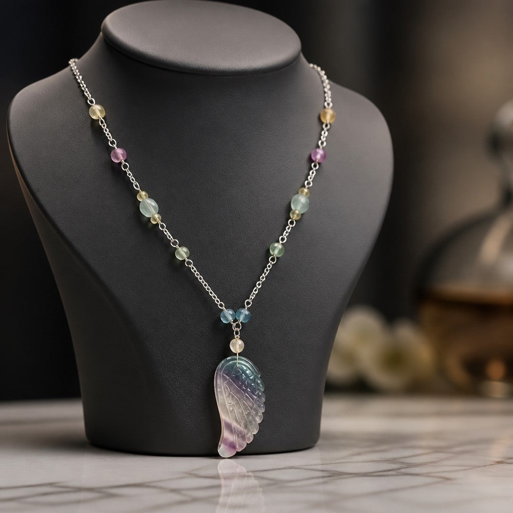 Pendentif Fluorite Arc-en-Ciel Aile d'Ange Argent 925 - Pierre de Clarté