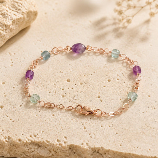 Bracelet Fluorine Multicolore Argent 925 Plaqué Or Rose