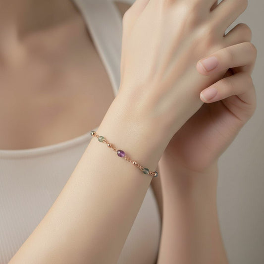 Bracelet Fluorine Multicolore Argent 925 Plaqué Or Rose