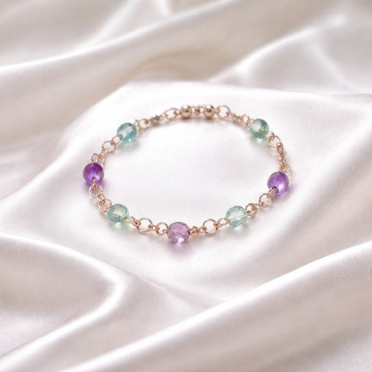 Bracelet Fluorine Multicolore Argent 925 Plaqué Or Rose