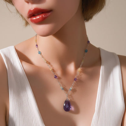 Pendentif Fluorite Arc-en-Ciel Goutte Argent 925 - Pierre d'Intuition