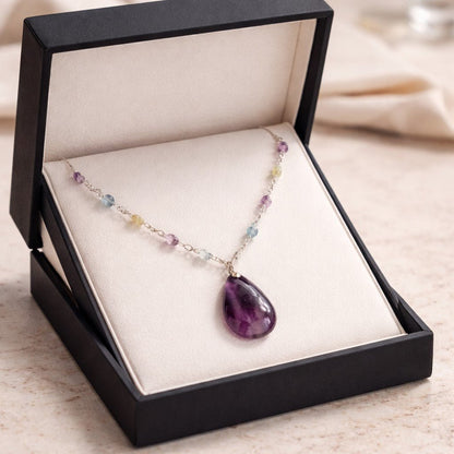 Pendentif Fluorite Arc-en-Ciel Goutte Argent 925 - Pierre d'Intuition