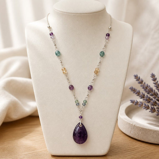 Pendentif Fluorite Arc-en-Ciel Goutte Argent 925 - Pierre d'Intuition