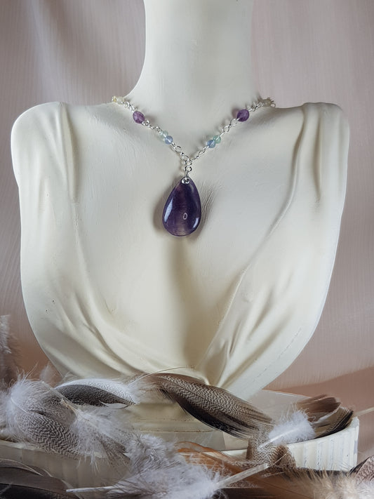 Fluorite arc en ciel goutte argent 925