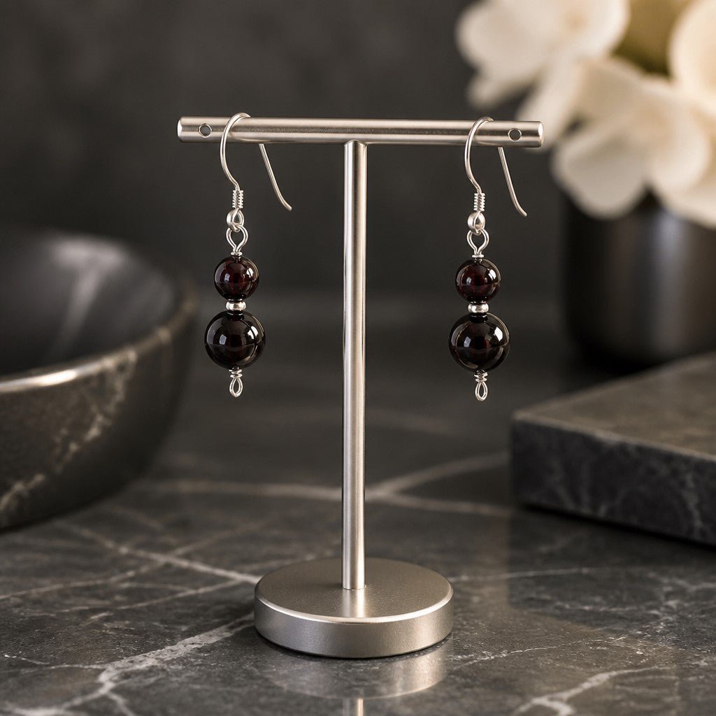 Boucles d'Oreilles Grenat - Argent 925
