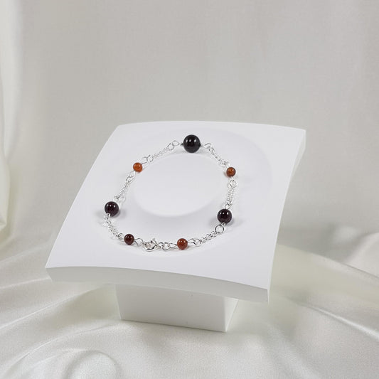 Bracelet grenat en argent 925 - pierre naturelle rouge 