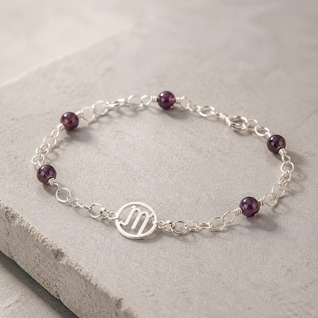 Bracelet Astrologique Scorpion Grenat Argent 925