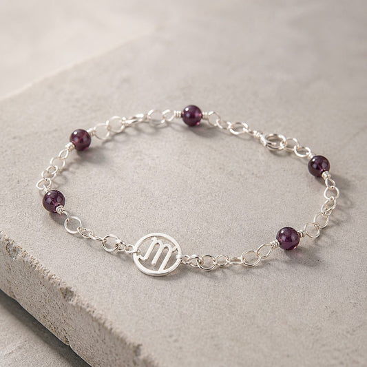 Bracelet Astrologique Scorpion Grenat Argent 925